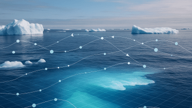 Étendue d'eau dans l'Arctique avec points de modélisation